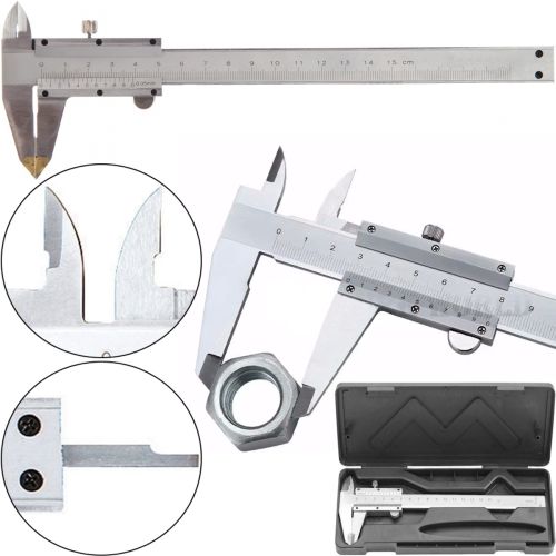 Механічний штангенциркуль з глибиноміром Vernier Caliper KC-A150 0 - 150mm в кейсі, Штангенциркуль 15 см для зовнішніх і внутрішніх вимірювань зі сталі