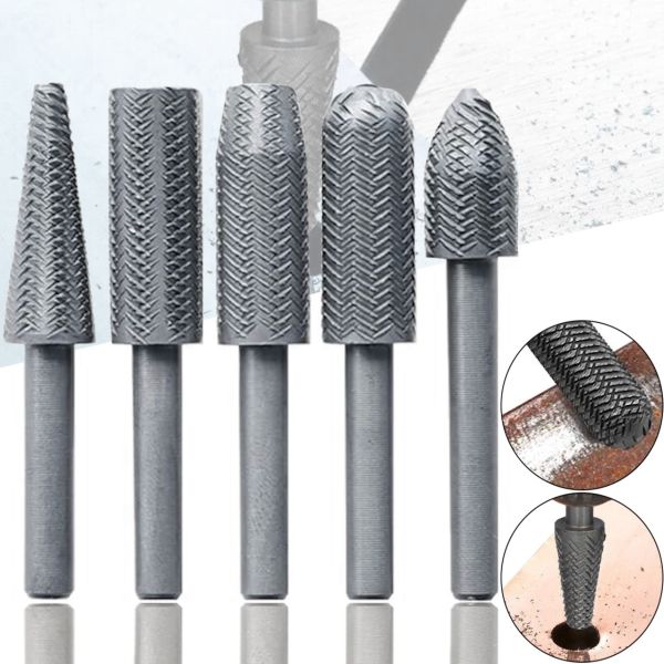 Набір фрезерних шарошок свердел H-Tools T332-M 5 штук для одночасного свердління і фрезерування по дереву і металу Комплект Шарошки свердла 1/4" Сірі