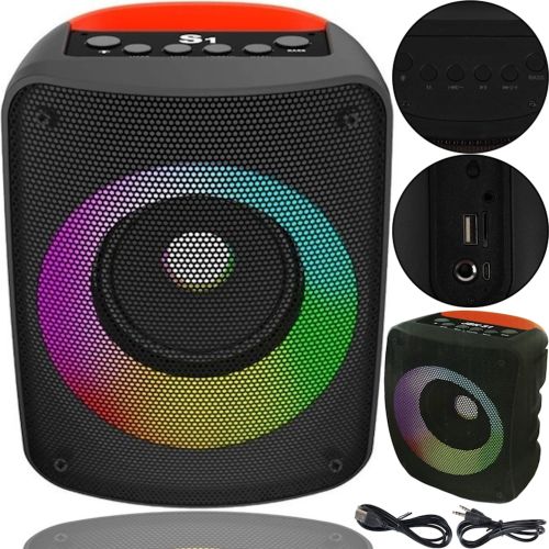 Бездротова Bluetooth колонка JBK-S1 з RGB LED підсвічуванням і функцією Power Bank, акумуляторна блютуз акустика USB AUX для Android IOS Чорна