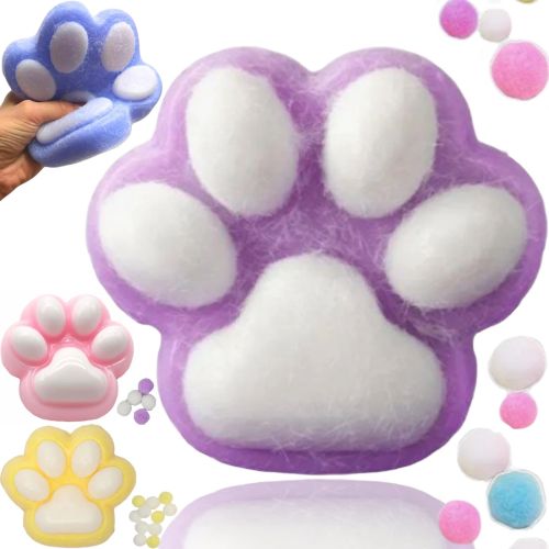 Силіконова іграшка антистрес сквіш котяча лапка Squishy Toys з ворсинками для рук, Дитяча м'ялка лапа кота Моті Каваї з кульками 2410-4 для дітей