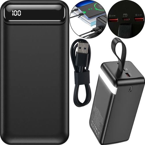 Зовнішній акумулятор Borofone Power Bank BJ14D 50000mah Black на 2 USB 22.5 W і USB-C 20W, УМБ Повербанк батарея з ремінцем для зарядки телефону Чорний
