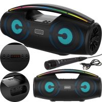 Бездротова Bluetooth колонка динамік BKK B100 з LED підсвічуванням 20W з мікрофоном, акумуляторна блютуз акустика караоке USB SD FM AUX Чорна