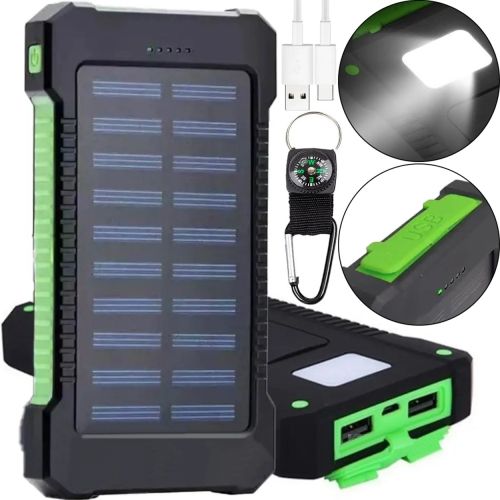 Портативний зарядний батарея Power Bank Solar JS-809 50000 mAh з сонячною панеллю і ліхтариком, зовнішній акумулятор повербанк для зарядки USB 2.1 A