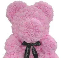 Маленький мишка из искусственных 3D роз Teddy Bear de Luxe 25 см Pink, Светло розовый медведь Тедди