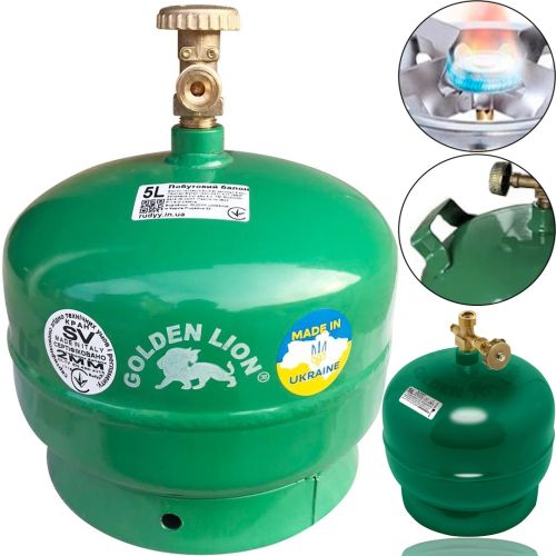 Туристична газовий балон Golden Lion Rudyy CK-630 5 літрів 2кг без пальника, побутової балон 2.5 кВт Пропан з ручкою GL - 2 PK - 630 для дому Зелений
