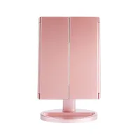 Косметичне потрійне дзеркало з сенсорною кнопкою Superstar Magnifying Mirror JN-817 3 в 1 зі збільшенням, складне дзеркало з LED підсвічуванням Рожеве