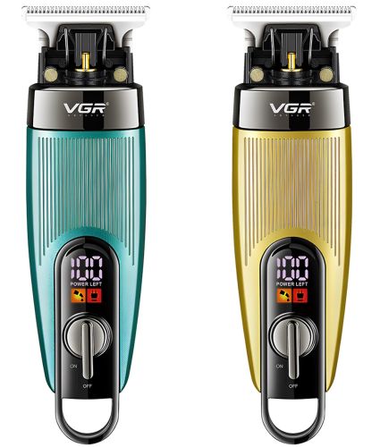 Аккумуляторная машинка для стрижки волос VGR V-975 5W беспроводной мужской триммер для окантовки бороды и усов со сменными насадками и дисплеем USB