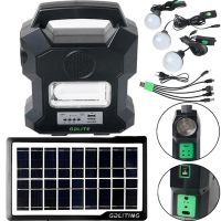 Автономна сонячна станція GDlite GD - 1000A зарядна система Power Bank, ліхтар і 4 LED лампочки з функцією повербанка і радіо для кемпінгу Чорна