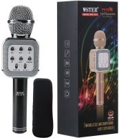 Бездротовий мікрофон караоке Wster WS-1818 Bluetooth USB AUX FM з вбудованою колонкою і функцією зміни голосу на акумуляторі в чохлі WS1818