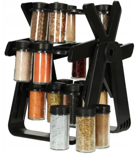 Обертовий органайзер карусель Rotating Spice Rack YZDJQX 18 ємностей для зберігання спецій і приправ на підставці, набір баночок Млин з обертанням