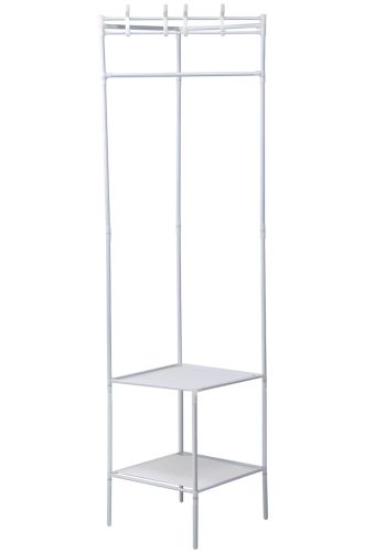 Кутова вішалка для одягу Corner Coat Rack TM2-202 вертикальна стійка з гачками для зберігання речей і двома полицями для взуття 170х43 см White