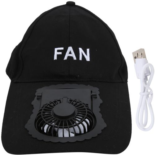 Бейсбольна кепка з вентилятором fan RS-75 Чорна, Сонцезахисна, охолоджуюча USB бейсболка з обдувом, акумулятором на сонячній батареї, літня