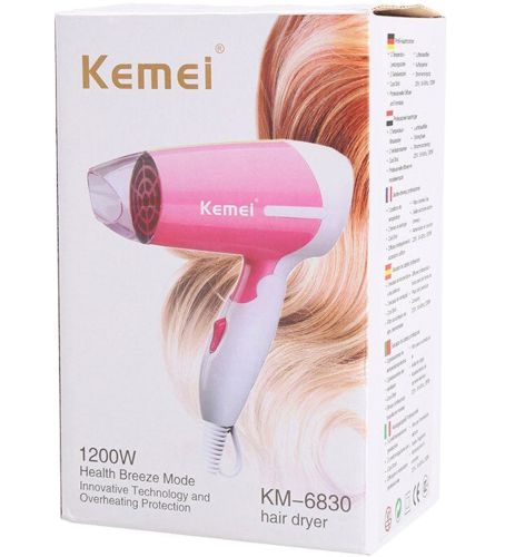 Складаний дорожній фен Kemei KM - 6830 для укладання і сушіння волосся зі збірною ручкою 1300W, електричний фен 2 швидкості і концентратором від мережі Рожевий