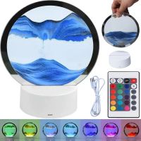 Настольная светодиодная лампа ночник RGB Песочные горы 3D Sandscape с LED подсветкой 7 режимов и подставкой, движущиеся часы с сыпучим песком