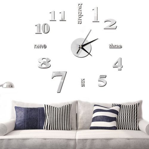 Великі 3D безшумні настінні годинники Diy Clock ZH01510 Grey 90 см, Безкаракасні самоклеючі 3Д годинник цифри на стіну для дому, офісу сірі