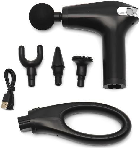 Ручной массажный пистолет Fascial Gun Pro HB-005 Black 4 насадки, беспроводной перкуссионный вибромассажер для всего тела на аккумуляторе Черный