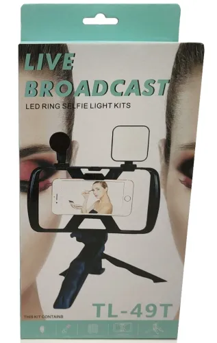Штатив клітка для телефону Live Broadcast TL-49T 4в1 з Led підсвічуванням і мікрофоном, Монопод тримач смартфона з пультом ДУ для селфі і відео