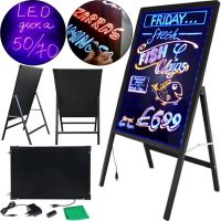 Рекламна флуоресцентна LED дошка Fluorecent Board With Stand 50х70см на стійці, світиться лід дошка на стійці з фломастером і серветкою Чорна