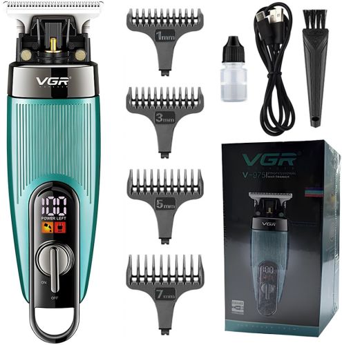 Аккумуляторная машинка для стрижки волос VGR V-975 5W беспроводной мужской триммер для окантовки бороды и усов со сменными насадками и дисплеем USB