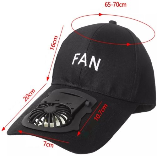 Бейсбольна кепка з вентилятором fan RS-75 Чорна, Сонцезахисна, охолоджуюча USB бейсболка з обдувом, акумулятором на сонячній батареї, літня