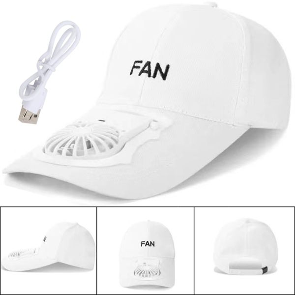 Бейсбольна кепка з вентилятором Fan RS-75 Біла, сонцезахисна, охолоджувальна бейсболка з обдувом, USB зарядкою, акумулятором на сонячній батареї