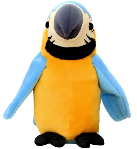Інтерактивний папуга Talking Parrot K14802-3 22 см дитяча м'яка музична іграшка, повторюшка з мікрофоном на батарейках Блакитна, що говорить