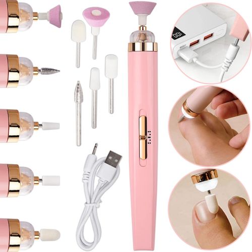 Фрезер для манікюру і педикюру Flawless Salon Nails бездротовий апарат для зняття гель-лаку з нігтів, портативна машинка з насадками USB рожева