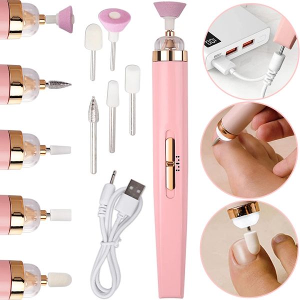 Фрезер для манікюру і педикюру Flawless Salon Nails бездротовий апарат для зняття гель-лаку з нігтів, портативна машинка з насадками USB рожева