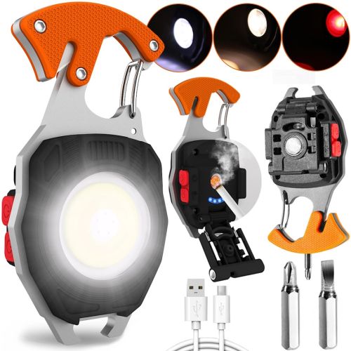 Светодиодный фонарик брелок для ключей с поджигом Keychain Light W5147 ручной мультитул, мини светильник с прикуривателем, отверткой и карабином USB