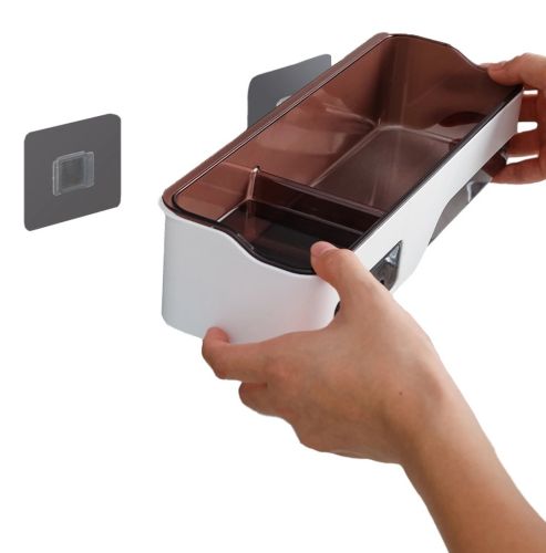 Прямокутна настінна полиця Wall-mounted shelf для ванної кімнати, навісний багатофункціональний органайзер для зберігання у ванну білий з чорним