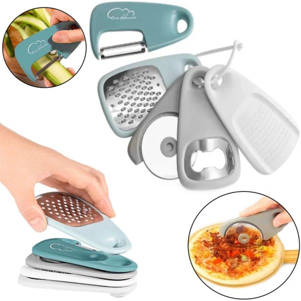 Брелок-органайзер Kitchenware з кухонного приладдя 5 предметів, Набір для кухні Терка, відкривачка, ніж, овощечистка на брелоку для кемпінгу
