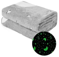 Детский светящийся плед Magic Blanket Серый 150х200 см, Плюш, Луна и звезды, Покрывало светящееся День-Ночь, Микрофибра, Флисовый Люминесцентный