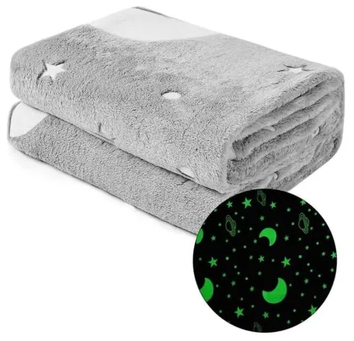 Детский светящийся плед Magic Blanket Серый 150х200 см, Плюш, Луна и звезды, Покрывало светящееся День-Ночь, Микрофибра, Флисовый Люминесцентный