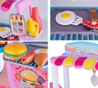 Дитячий розвиваючий ігровий набір кухня Happy Chef на 28 предметів, Дитяча Закусочна з візком на колесах 678-201A