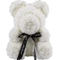 Маленький ведмедик з штучних 3D троянд Teddy Bear de Luxe 25 см White, Білий ведмідь Тедді