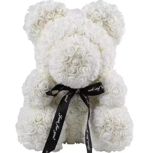Маленький ведмедик з штучних 3D троянд Teddy Bear de Luxe 25 см White, Білий ведмідь Тедді