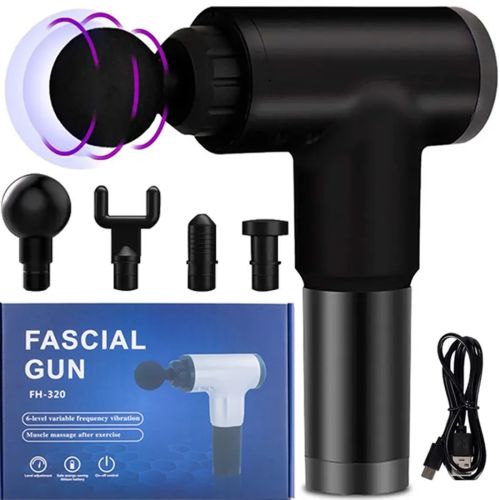 Мышечный массажер пистолет Fascial Gun FH-320 Black для тела, портативный ручной ударный массажер-пистолет KH-320 YX-908 Черный 