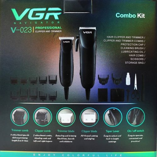 Комплект из двух аккумуляторных машинок VGR V-023 2 в 1 для стрижки волос и бороды, проводная машинка триммер с набором съемных насадок в сумке V023