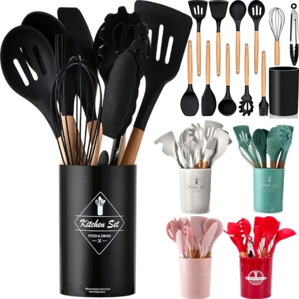 Універсальний набір кухонних силіконових приладдя 12шт Kitchen Set, силіконовий кухонний набір з підставкою на 12 предметів Кітчен Сет