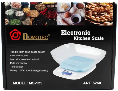 Кухонні електронні ваги Domotec MS-125 Сині до 7 кг кулінарні ваги з чашею і підсвічуванням для зважування на батарейках Домотек MX-403
