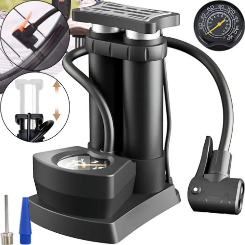 Велосипедний ножний насос Air pump AND S98-2409-Y з ніпелем і манометром, двоциліндровий компресор 160psi для накачування коліс велосипеда і м'ячів