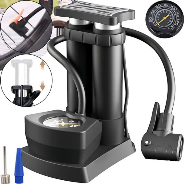 Велосипедний ножний насос Air pump AND S98-2409-Y з ніпелем і манометром, двоциліндровий компресор 160psi для накачування коліс велосипеда і м'ячів