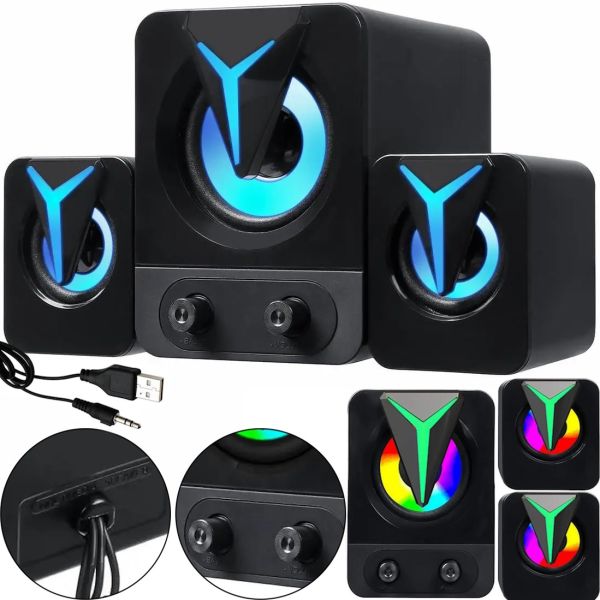 Музичні комп'ютерні колонки Hotmai Speaker FT-25-2.1 з RGB підсвічуванням для ПК, акустична система з сабвуфером і сателітами 9W USB 3.5 мм FT-25