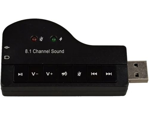 Внешняя звуковая карта USB 8.1 Piano внешний звуковой адаптер для ноутбука и ПК компьютера, аудиокарта юсб с кнопками управления 8.3х4.3 см