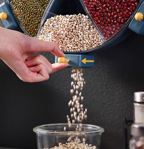 Настінний диспенсер карусель Rotatable Multi-Grain Cans для зберігання круп 6 відділень 360, що обертається органайзер сипучих продуктів з дозатором