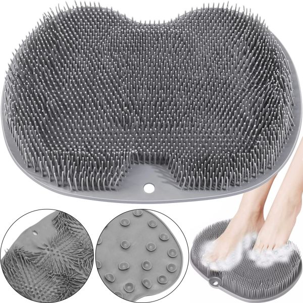 Силіконовий масажний килимок Чистюля щітка Shower Foot Scrubber Mat Ly - 379 Grey для спини і ніг на присосках, Настінна нековзна мочалка для душу сіра