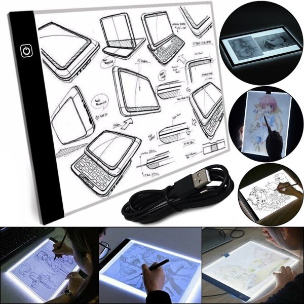 Світловий графічний планшет A4-F-USB для малювання та копіювання з LED-підсвіткою, Світлодіодна дошка для малюнків 3 режими яскравості від USB чорна
