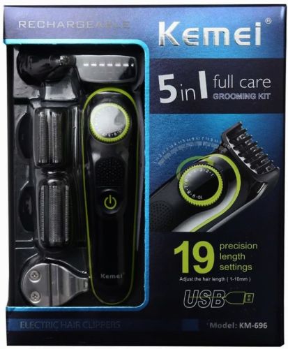Аккумуляторная машинка для стрижки волос Kemei KM-696 5 в 1 5W электробритва, триммер для окантовки бороды, носа и ушей, набор для тела с насадками