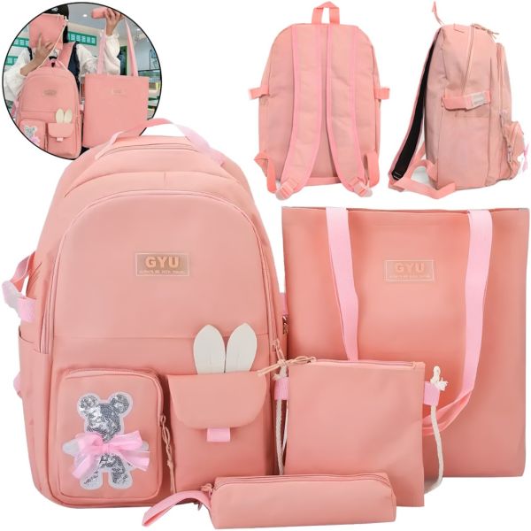Шкільний набір сумок Fashion Sg5017 4 в 1 для дівчаток, Підлітковий комплект в школу, рюкзак на 16 л сумка шоппер пенал, ранець зі значком Рожевий