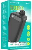 Зовнішній акумулятор Borofone Power Bank BJ14D 50000mah Black на 2 USB 22.5 W і USB-C 20W, УМБ Повербанк батарея з ремінцем для зарядки телефону Чорний